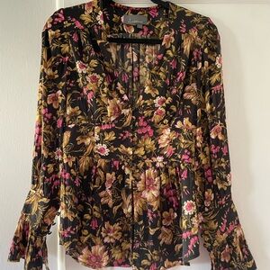 Anthropologie Long-Sleeve Floral V-Neck Blouse - size small